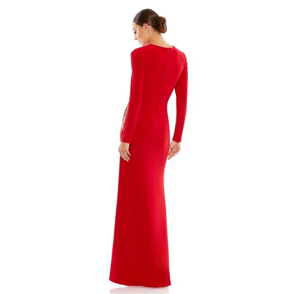 MAC DUGGAL JERSEY LONG SLEEVE ASYMMETRICAL RUCHED GOWN - Picture 2 of 11